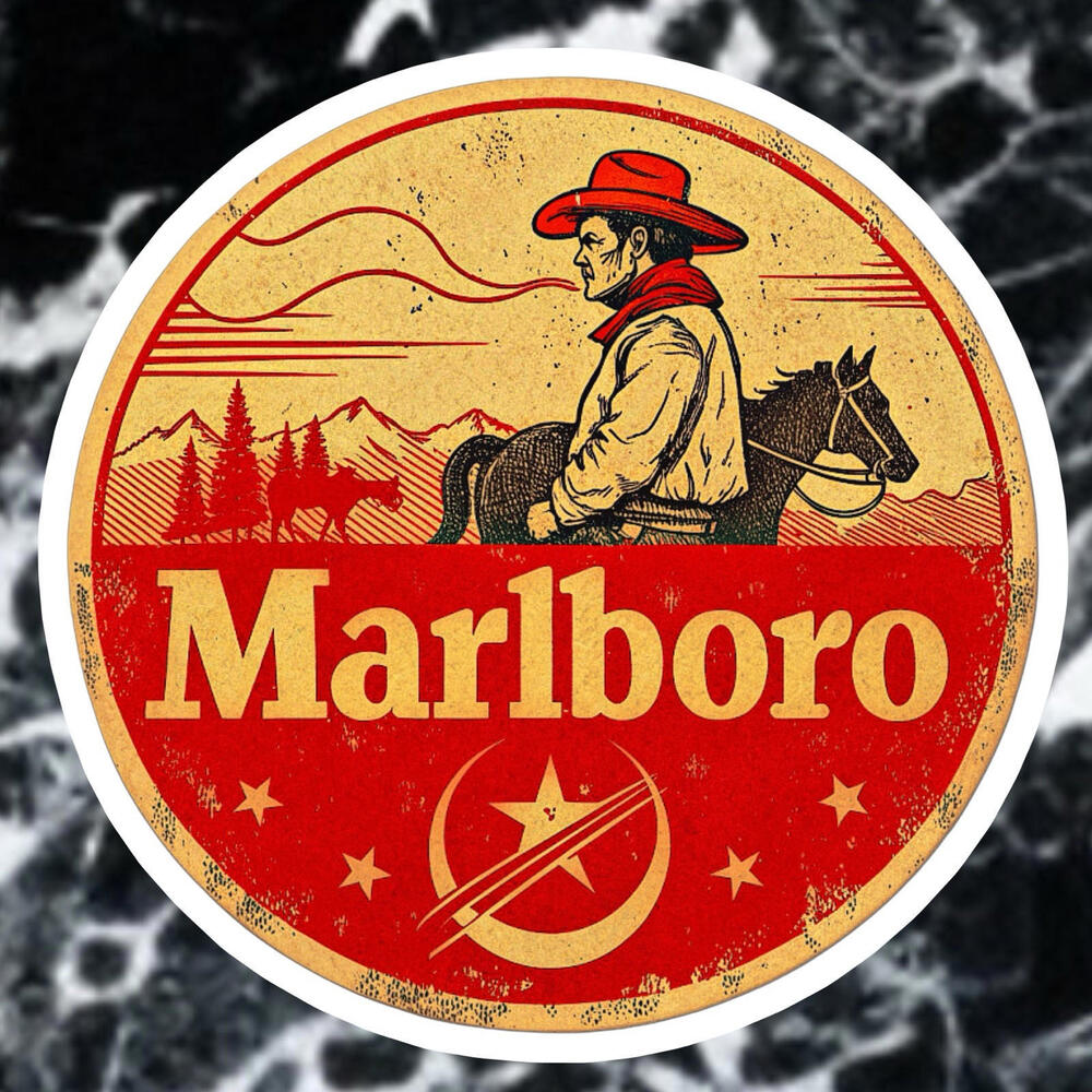 MARLBORO RED Western Theme Cowboy Round Sticker Decal